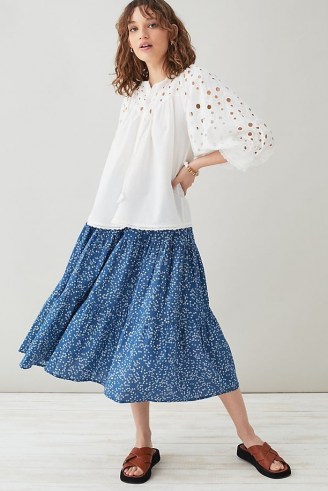 Lolly’s Laundry Morning Midi Skirt | blue flared ditsy floral summer skirts - flipped