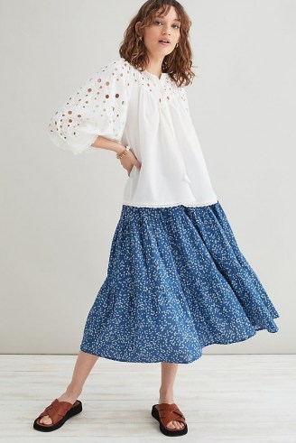Lolly’s Laundry Morning Midi Skirt | blue flared ditsy floral summer skirts