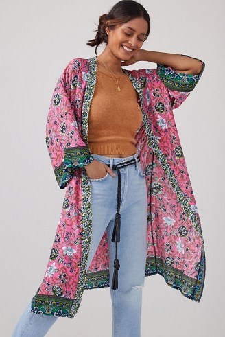 Anthropologie Lyla Floral Vine Kimono Pink | flowy fabric jackets | floaty kimonos - flipped