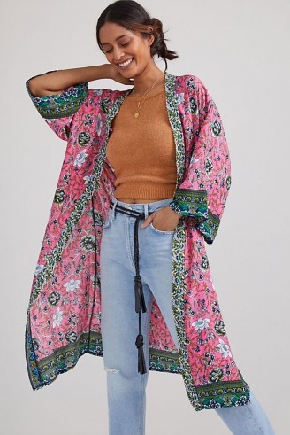 Anthropologie Lyla Floral Vine Kimono Pink | flowy fabric jackets | floaty kimonos