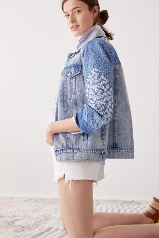 Avec Les Filles Patchwork Denim Jacket ~ light blue casual jackets with floral patches - flipped