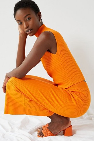 ANTHROPOLOGIE Emily Dolman-Sleeved Knit Skirt Set / bright orange fashion sets / elegant co-ords - flipped