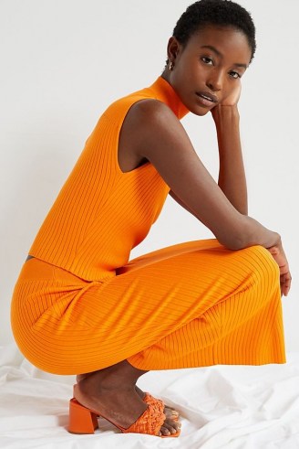 ANTHROPOLOGIE Emily Dolman-Sleeved Knit Skirt Set / bright orange fashion sets / elegant co-ords
