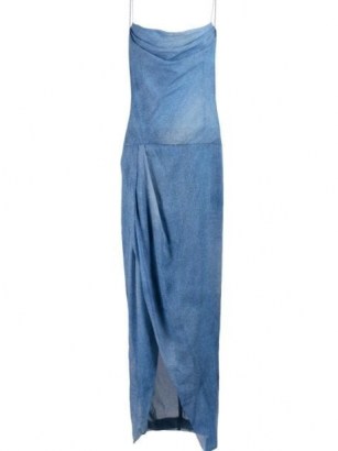 Balmain long denim dress | spaghetti strap cowl neck dresses - flipped