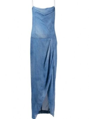 Balmain long denim dress | spaghetti strap cowl neck dresses