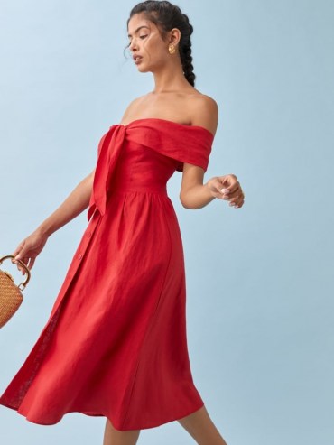 REFORMATION Barrington Linen Dress ~ red bardot dresses