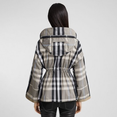 Burberry Check Lightweight Hooded Jacket ~ chic drawcord waist zip front spring jackets - flipped