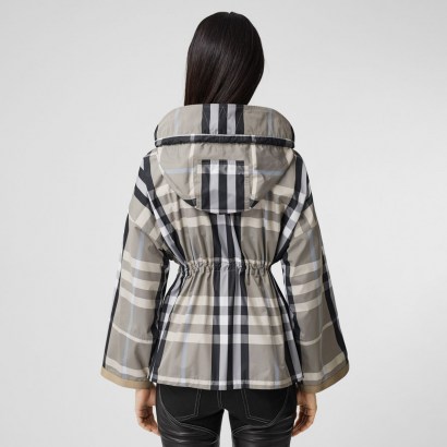 Burberry Check Lightweight Hooded Jacket ~ chic drawcord waist zip front spring jackets