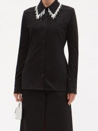 CHRISTOPHER KANE Beaded organic-cotton jersey shirt / black bead embellished shirts