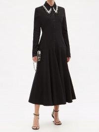 CHRISTOPHER KANE Bead-fringed organic-cotton jersey shirt dress / long sleeve fit and flare dresses / beaded fringed collars