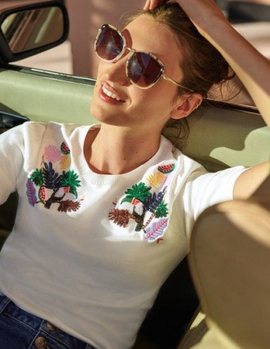 BODEN Belsay Embroidered Knitted Tee / toucan bird top