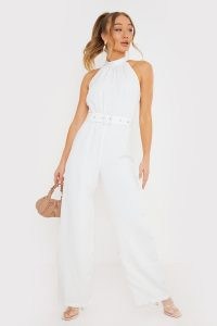 BILLIE FAIERS WHITE SLEEVELESS WIDE LEG JUMPSUIT / glamorous going out jumpsuits / evening glamour