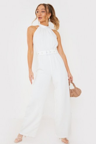 BILLIE FAIERS WHITE SLEEVELESS WIDE LEG JUMPSUIT / glamorous going out jumpsuits / evening glamour - flipped
