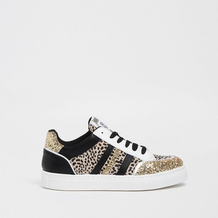 River Island Black leopard print panelled trainers | sport luxe sneakers - flipped
