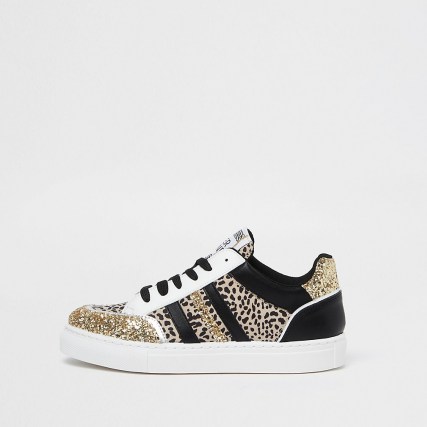 River Island Black leopard print panelled trainers | sport luxe sneakers