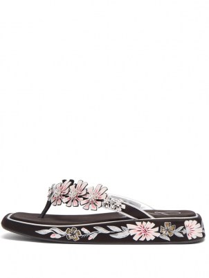 ROGER VIVIER Vivier Blossom hand-painted flatform sandals / floral toe post flatforms - flipped