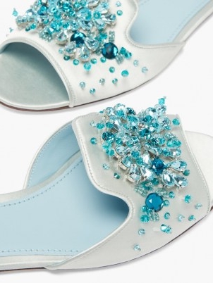 DOLCE & GABBANA Bianca blue crystal-embellished satin slides ~ luxe mules