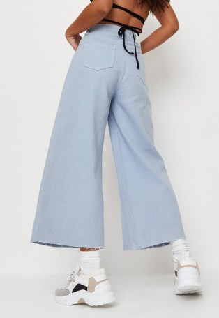 Missguided blue cropped raw hem wide leg jeans