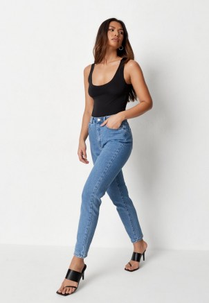 Missguided blue high waisted comfort stretch denim mom jeans