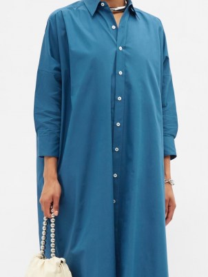 JIL SANDER Side-slit cotton-poplin shirt dress ~ blue effortless style dresses - flipped