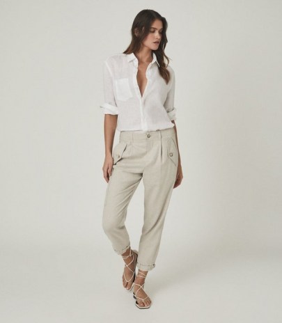 REISS BRIA LINEN BLEND CARGO TROUSERS STONEBRIA ~ cool casual style - flipped