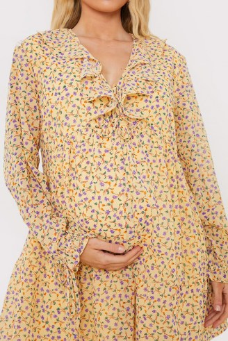 BROOKE VINCENT MATERNITY LEMON FLORAL FRILL DRESS / feminine yellow pregnancy dresses - flipped