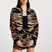 RIVER ISLAND Brown animal printed bomber jacket ~ casual front zip jackets