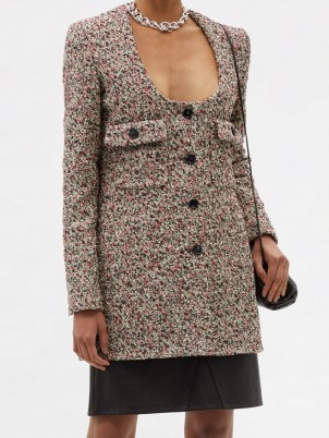BOTTEGA VENETA Scoop-neck cotton-blend bouclé jacket ~ longline textured tweed style jackets - flipped