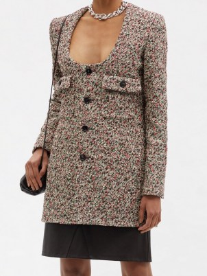 BOTTEGA VENETA Scoop-neck cotton-blend bouclé jacket ~ longline textured tweed style jackets