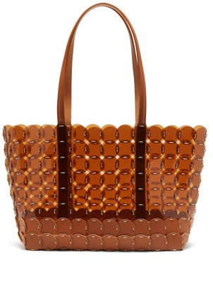 PACO RABANNE Brown vinyl and leather chainmail tote | transparent shopper bags - flipped