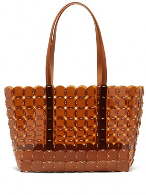 PACO RABANNE Brown vinyl and leather chainmail tote | transparent shopper bags