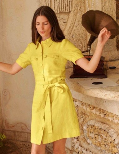 BODEN Carrie Linen Shirt Dress Daffodil / yellow collared tie waist dresses