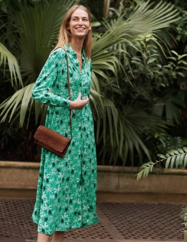 BODEN Cecile Midi Shirt Dress Highland Green, Monkey Palm / animal print dresses - flipped