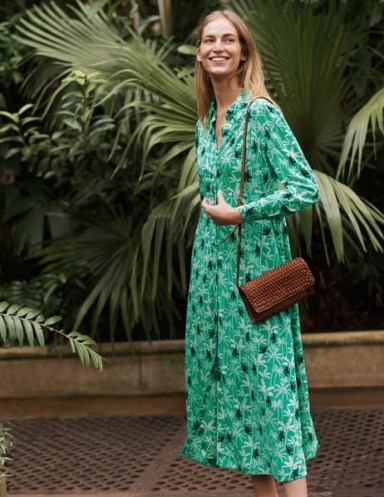 BODEN Cecile Midi Shirt Dress Highland Green, Monkey Palm / animal print dresses