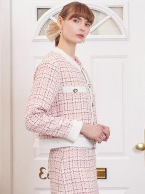 SISTER JANE Admirer Tweed Boxy Cardigan ~ pink checked cardigans - flipped