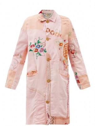 BY WALID Clara embroidered 1920s-linen coat in pink / floral patchwork coats - flipped