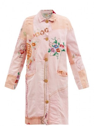 BY WALID Clara embroidered 1920s-linen coat in pink / floral patchwork coats