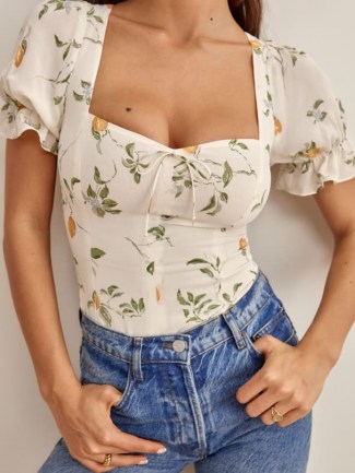 REFORMATION Delevan Top / floral puff sleeve tops - flipped