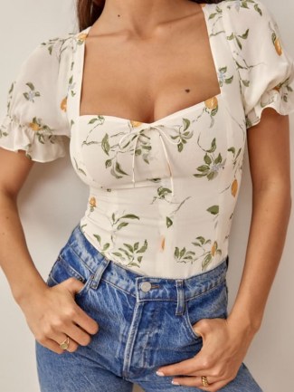REFORMATION Delevan Top / floral puff sleeve tops