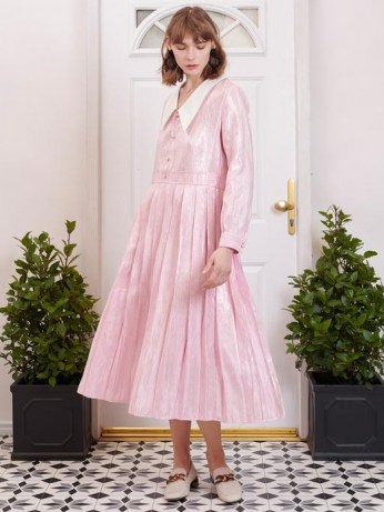 SISTER JANE FIFTY-THREE ROSE LANE Affection Pleated Midi Dress Pink Carnation - flipped