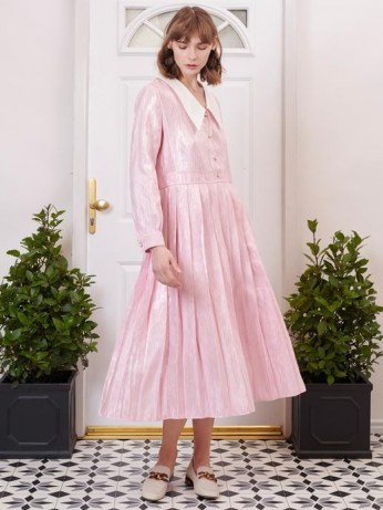 SISTER JANE FIFTY-THREE ROSE LANE Affection Pleated Midi Dress Pink Carnation