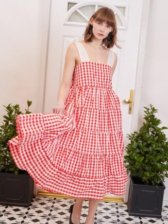 sister jane Love Note Gingham Midi Dress Red and White / checked summer dresses - flipped