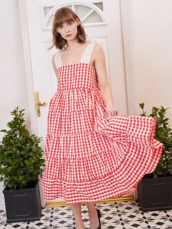 sister jane Love Note Gingham Midi Dress Red and White / checked summer dresses