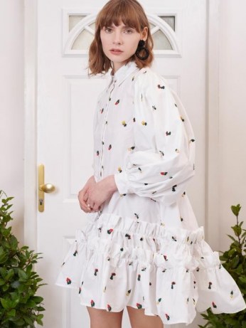 sister jane Posy Embroidered Ruffle Mini Dress / voluminous dip hem shirt dresses