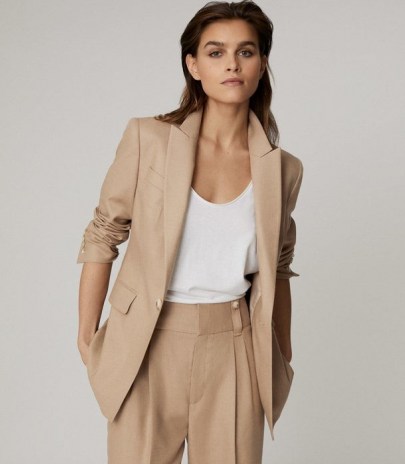 REISS ESTHER WOOL BLEND TAILORED BLAZER CAMEL ~ light brown single breasted blazers - flipped