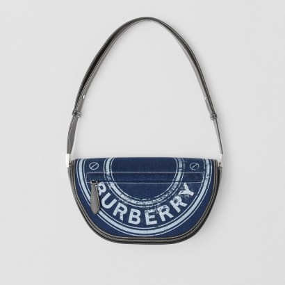 BURBERRY Small Logo Graphic Denim and Leather Olympia Bag in Dark Canvas Blue ~ designer crossbody bags