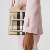 BURBERRY Mini Check Canvas and Leather Pocket Bag ~ checked crossbody bags with cut-out top handle
