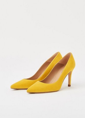 L.K. BENNETT FLORET SHERBET YELLOW SUEDE COURTS / spring court shoes - flipped