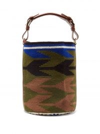 COLVILLE Arrow leather-trim woven bucket bag | cylindrical top handle bags