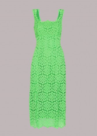 WHISTLES NOELLE LACE DRESS GREEN / floral scoop back dresses - flipped